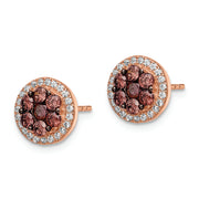 Sterling Silver Rose-tone w/ Black Rhodium Brown & White CZ Post Earrings
