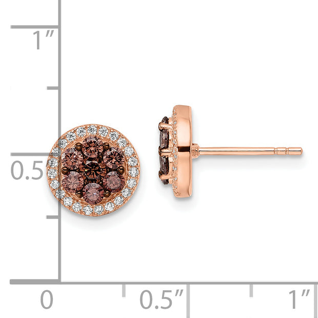 Sterling Silver Rose-tone w/ Black Rhodium Brown & White CZ Post Earrings