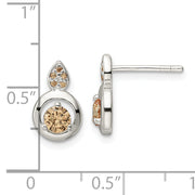 Sterling Silver Polished Champagne CZ Circle Dangle Post Earrings