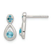 Sterling Silver Polished Blue CZ Teardrop Post Dangle Earrings