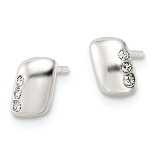 Sterling Silver Polished Rectangle and CZ Post Earrings