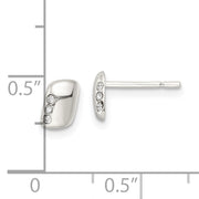 Sterling Silver Polished Rectangle and CZ Post Earrings