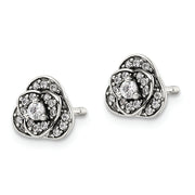 Sterling Silver Antiqued CZ Trilogy Post Earrings