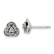 Sterling Silver Antiqued CZ Trilogy Post Earrings