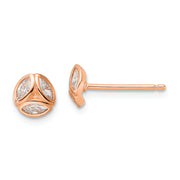 Sterling Silver Rose-tone Polished CZ Circle Post Earrings