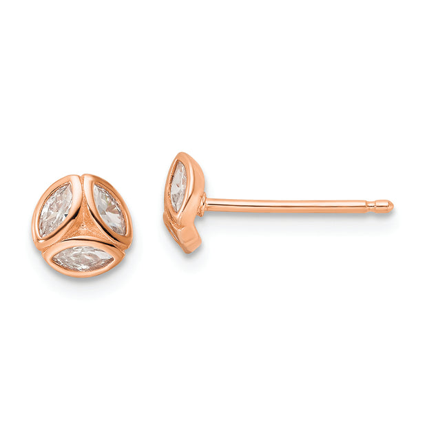 Sterling Silver Rose-tone Polished CZ Circle Post Earrings