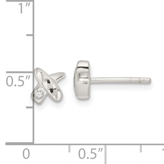 Sterling Silver Polished D/C X CZ Post Earrings