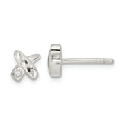 Sterling Silver Polished D/C X CZ Post Earrings