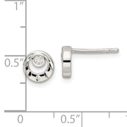 Sterling Silver Polished D/C and CZ Post Earrings