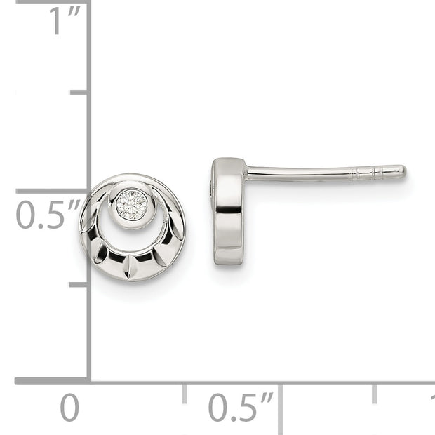 Sterling Silver Polished D/C and CZ Post Earrings