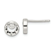 Sterling Silver Polished D/C and CZ Post Earrings