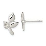 Sterling Silver Polished CZ Leaves Post Earrings