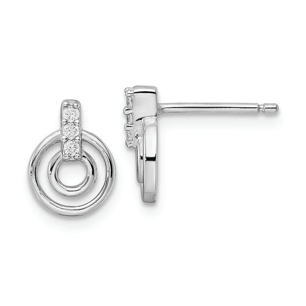 Sterling Silver Rhodium-plated Polished CZ Circles Post Earrings