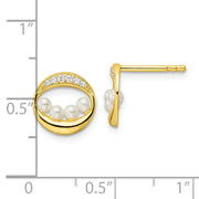 Sterling Silver Gold-tone CZ & Shell Pearl Post Earrings