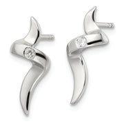 Sterling Silver CZ Ribbon Post Earrings
