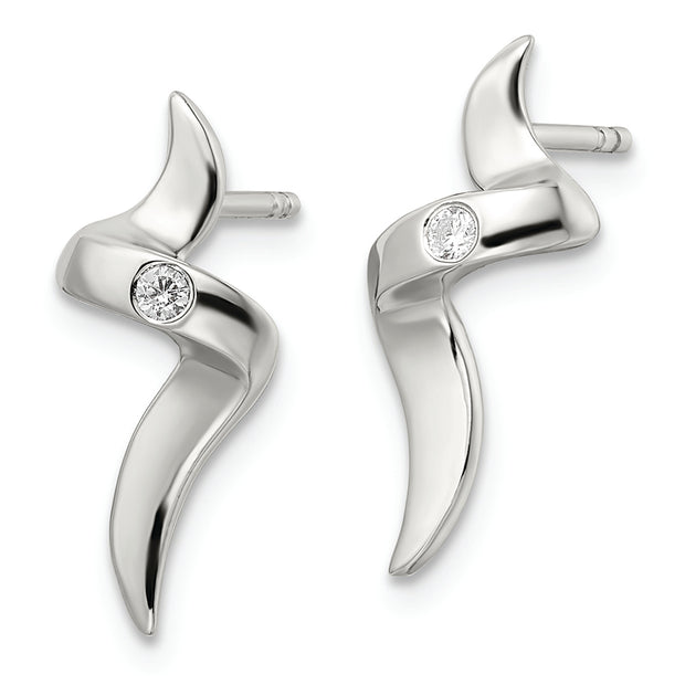 Sterling Silver CZ Ribbon Post Earrings