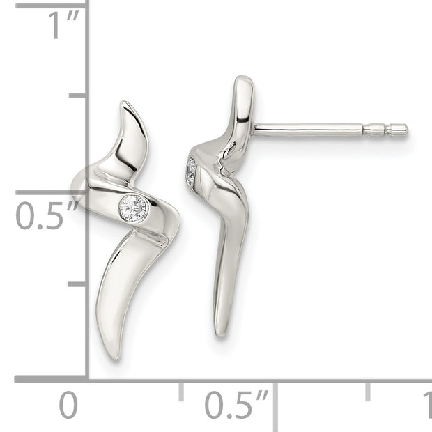 Sterling Silver CZ Ribbon Post Earrings