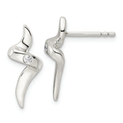 Sterling Silver CZ Ribbon Post Earrings