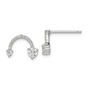 Sterling Silver Rhodium-plated Polished CZ Half Circle Post Earrings