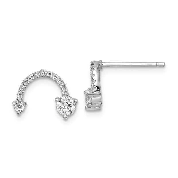 Sterling Silver Rhodium-plated Polished CZ Half Circle Post Earrings