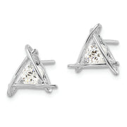 Sterling Silver Rhodium-plated Triangle CZ Post Earrings