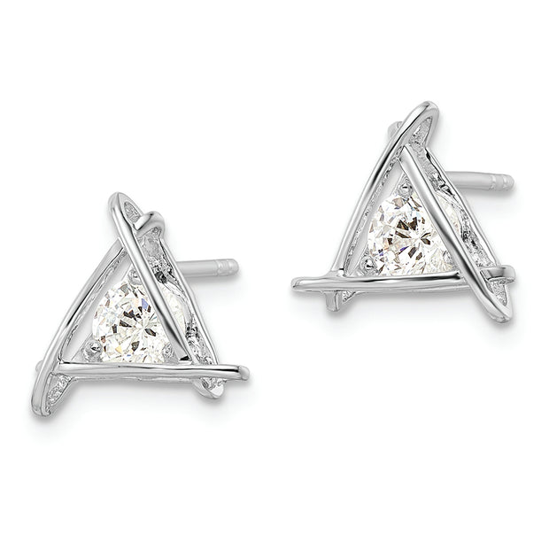 Sterling Silver Rhodium-plated Triangle CZ Post Earrings