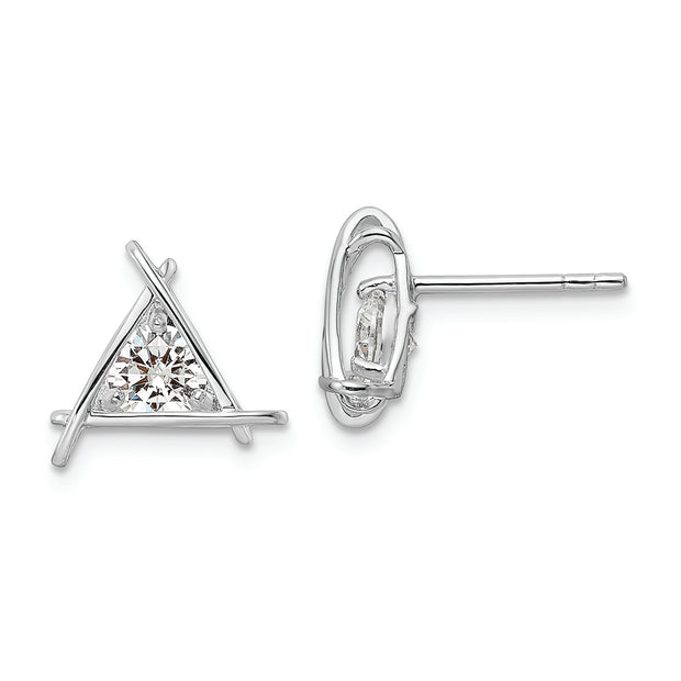 Sterling Silver Rhodium-plated Triangle CZ Post Earrings