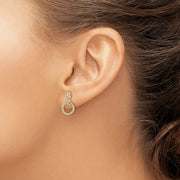 Sterling Silver Gold-tone Polished CZ Circle Post Dangle Earrings