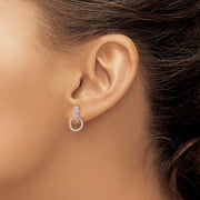 Sterling Silver Rose-tone Polished CZ Circle Post Dangle Earrings