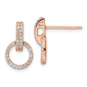 Sterling Silver Rose-tone Polished CZ Circle Post Dangle Earrings