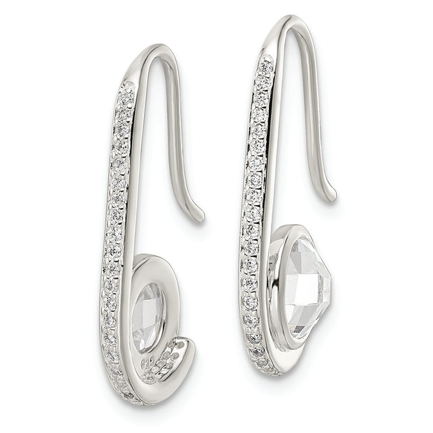 Sterling Silver Polished Checkerboard CZ Dangle Earrings