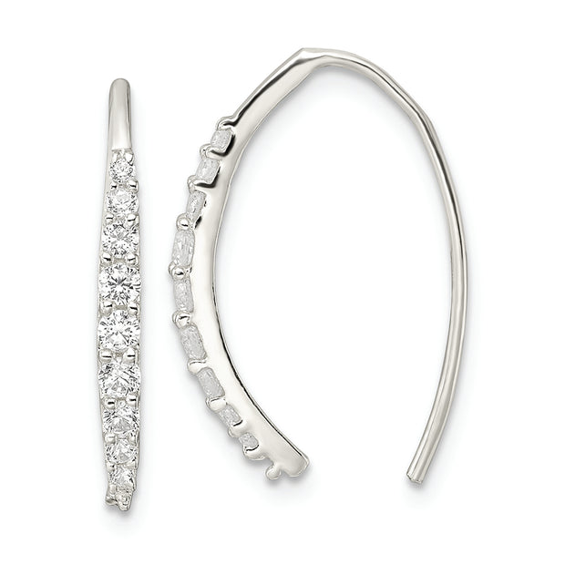 Sterling Silver Polished CZ Threader Earrings