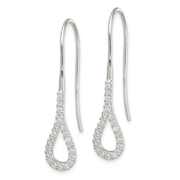 Sterling Silver Polished Teardrop CZ Dangle Earrings