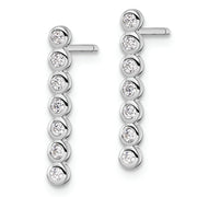 Sterling Silver Rhodium-plated Polished Seven CZ Bezel Post Earrings