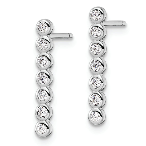 Sterling Silver Rhodium-plated Polished Seven CZ Bezel Post Earrings