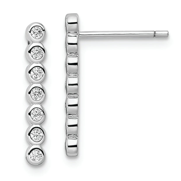 Sterling Silver Rhodium-plated Polished Seven CZ Bezel Post Earrings