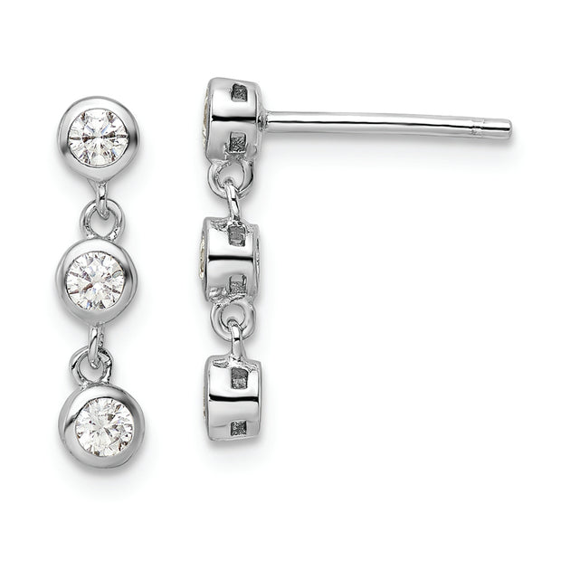 Sterling Silver Rhodium-plated Polished Three CZ Post Dangle Earrings