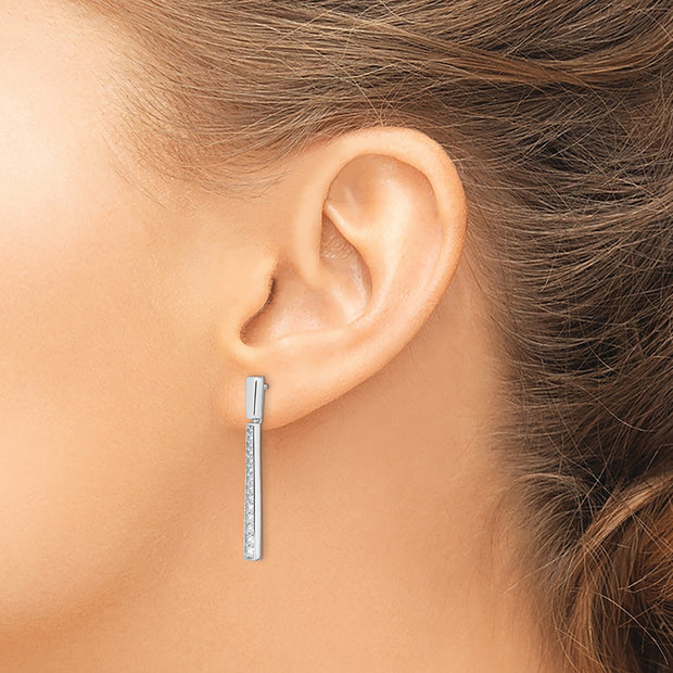 Sterling Silver Rhodium-plated Polished CZ Tapered Post Dangle Earrings