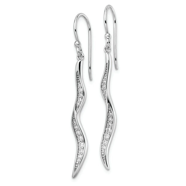 Sterling Silver Rhodium-plated Polished CZ Wavy Dangle Earrings