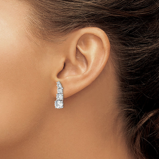 Sterling Silver Rhodium-plated Polished Graduated CZ Post Earrings