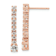 Sterling Silver Rose-tone Polished CZ Post Dangle Earrings