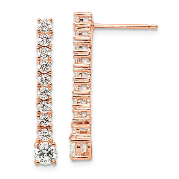 Sterling Silver Rose-tone Polished CZ Post Dangle Earrings
