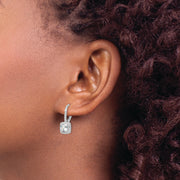 Sterling Silver RH-plated Polished Princess Cut CZ Halo Leverback Earrings