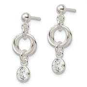 Sterling Silver Polished Fancy CZ Post Dangle Earrings