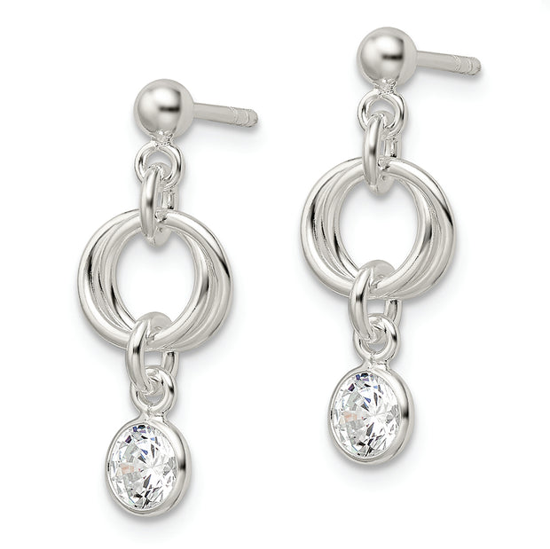 Sterling Silver Polished Fancy CZ Post Dangle Earrings