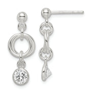 Sterling Silver Polished Fancy CZ Post Dangle Earrings
