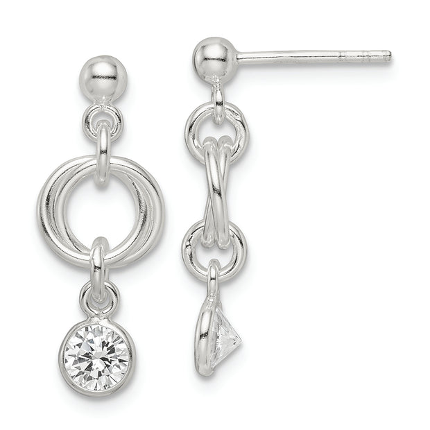 Sterling Silver Polished Fancy CZ Post Dangle Earrings