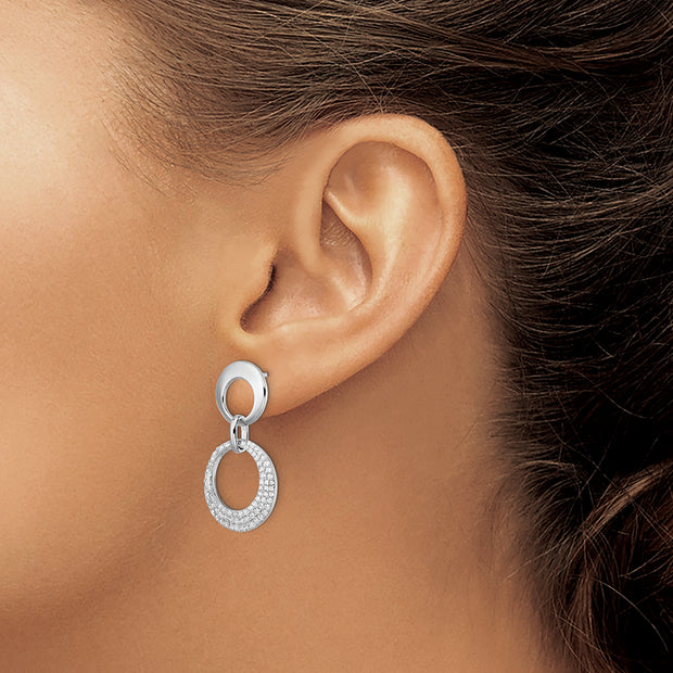 Sterling Silver Rhodium-plated Pave CZ Interlocking Circles Post Earrings