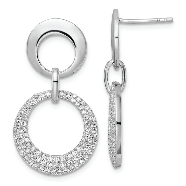 Sterling Silver Rhodium-plated Pave CZ Interlocking Circles Post Earrings