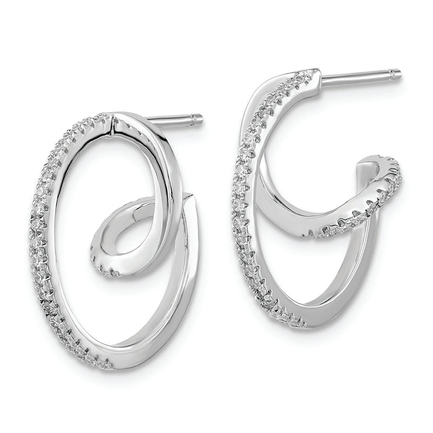 Sterling Silver Rhodium-plated CZ Twisted Hoop Earrings